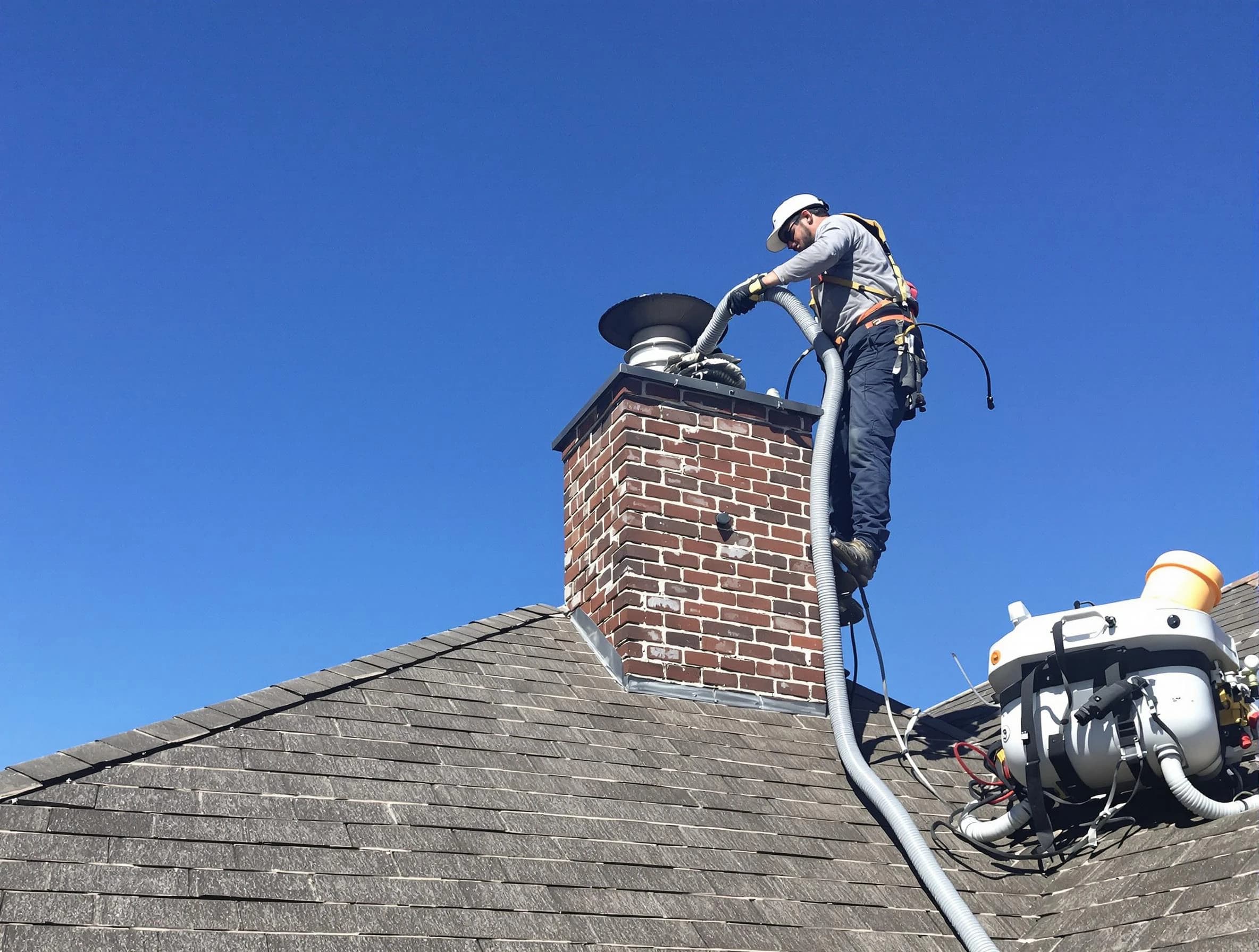 Dedicated Bellevue Chimney Sweep team member cleaning a chimney in Bellevue, PA