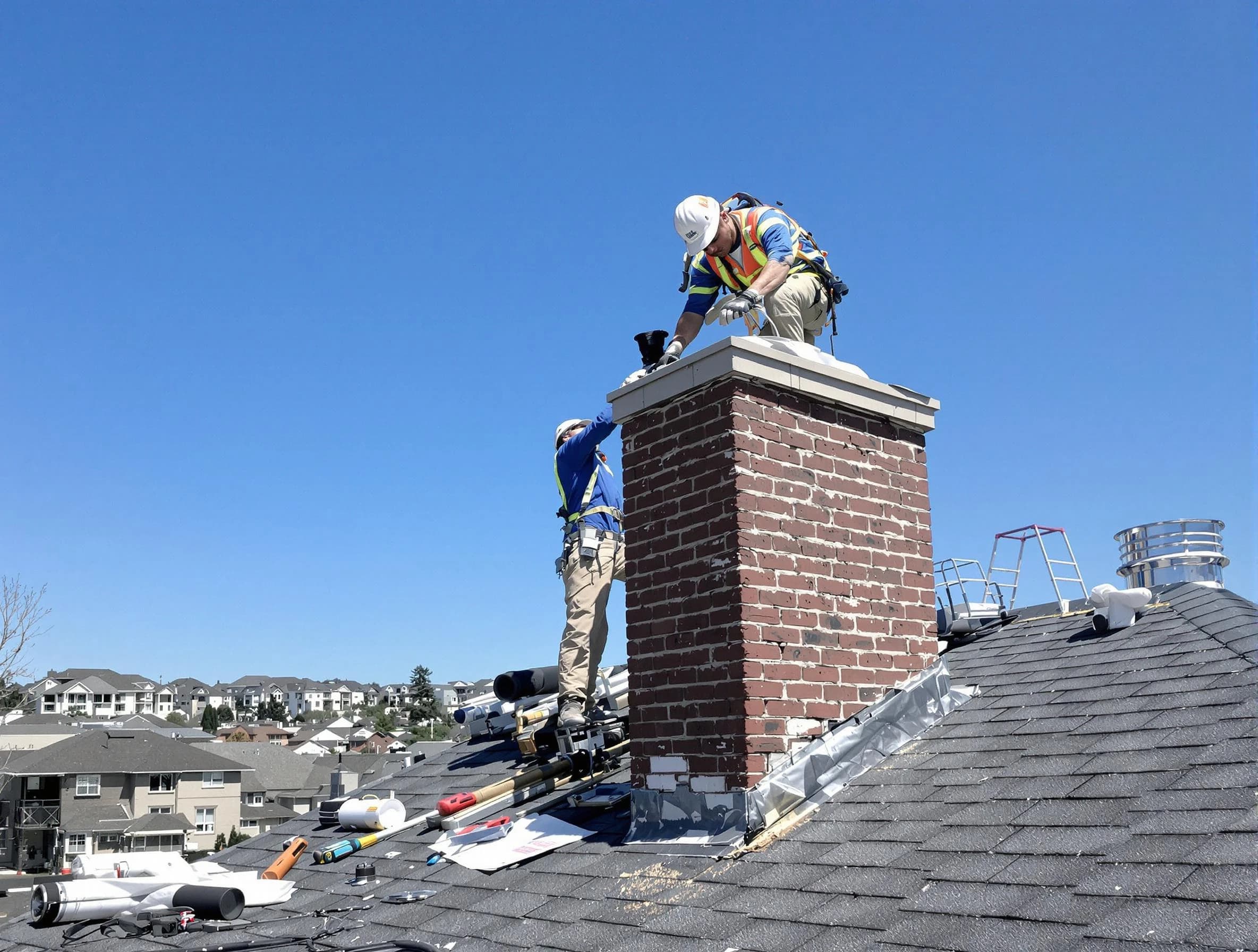 Bellevue Chimney Sweep repairing a chimney crown in Bellevue, PA