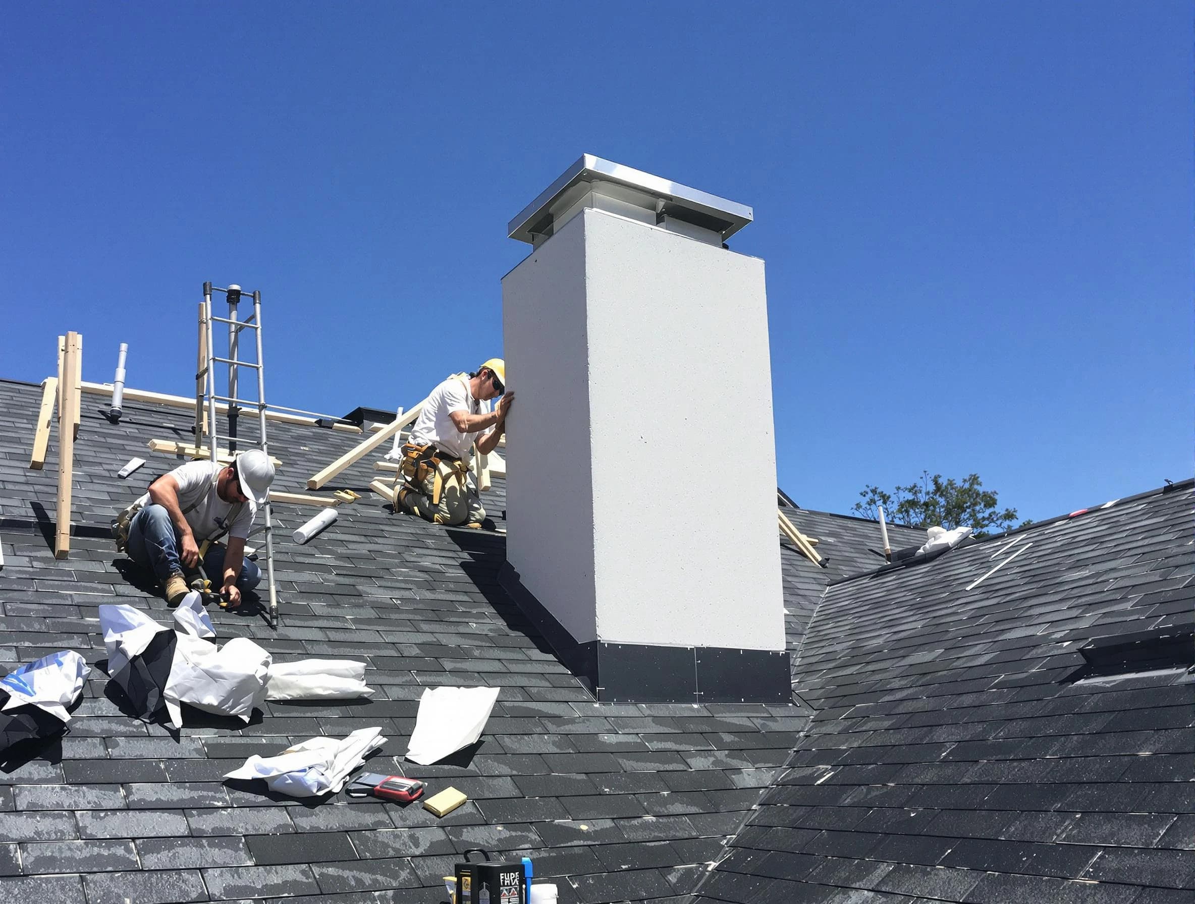 Bellevue Chimney Sweep crew installing a new chimney in Bellevue, PA