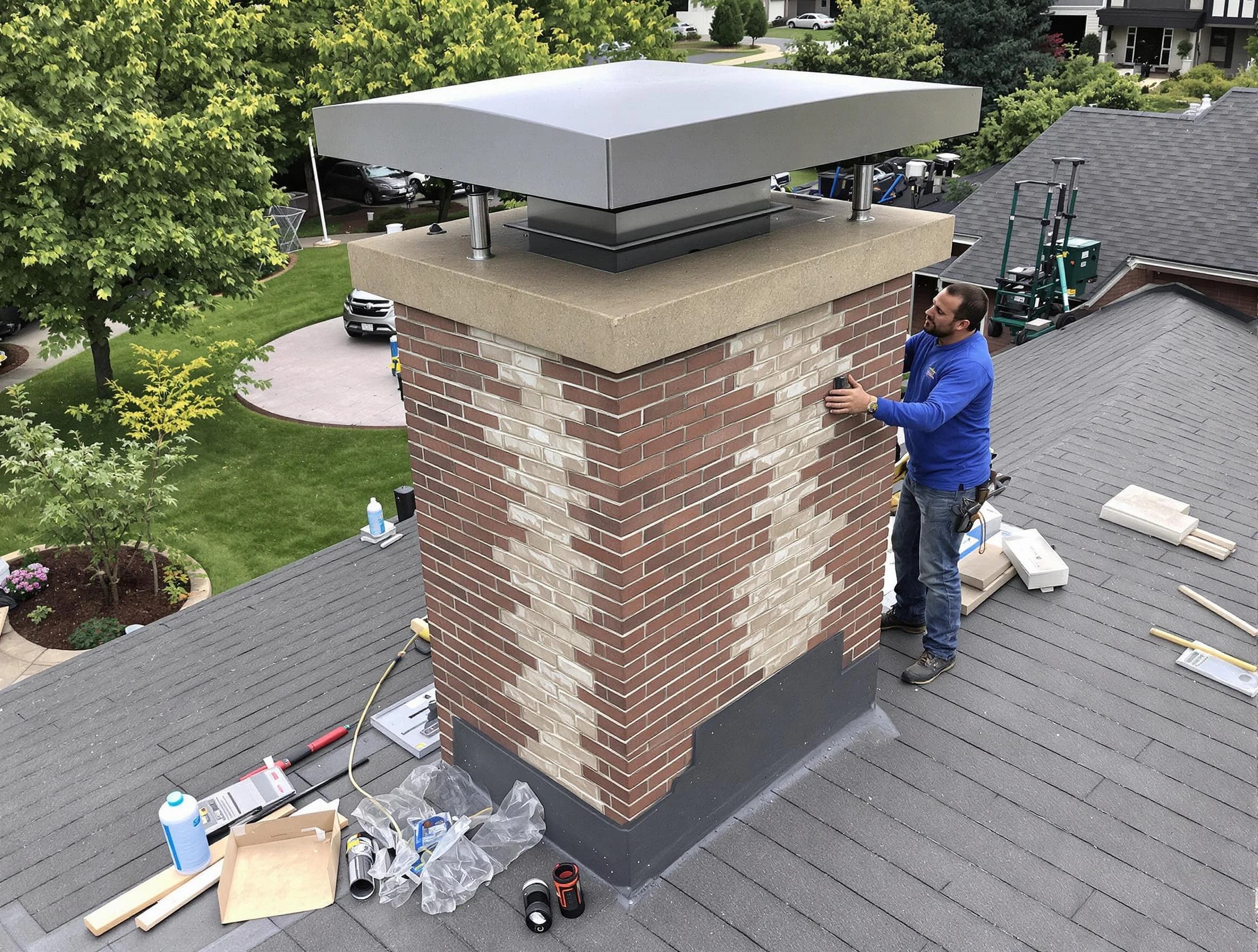 Bellevue Chimney Sweep team working on a custom chimney remodel in Bellevue, PA