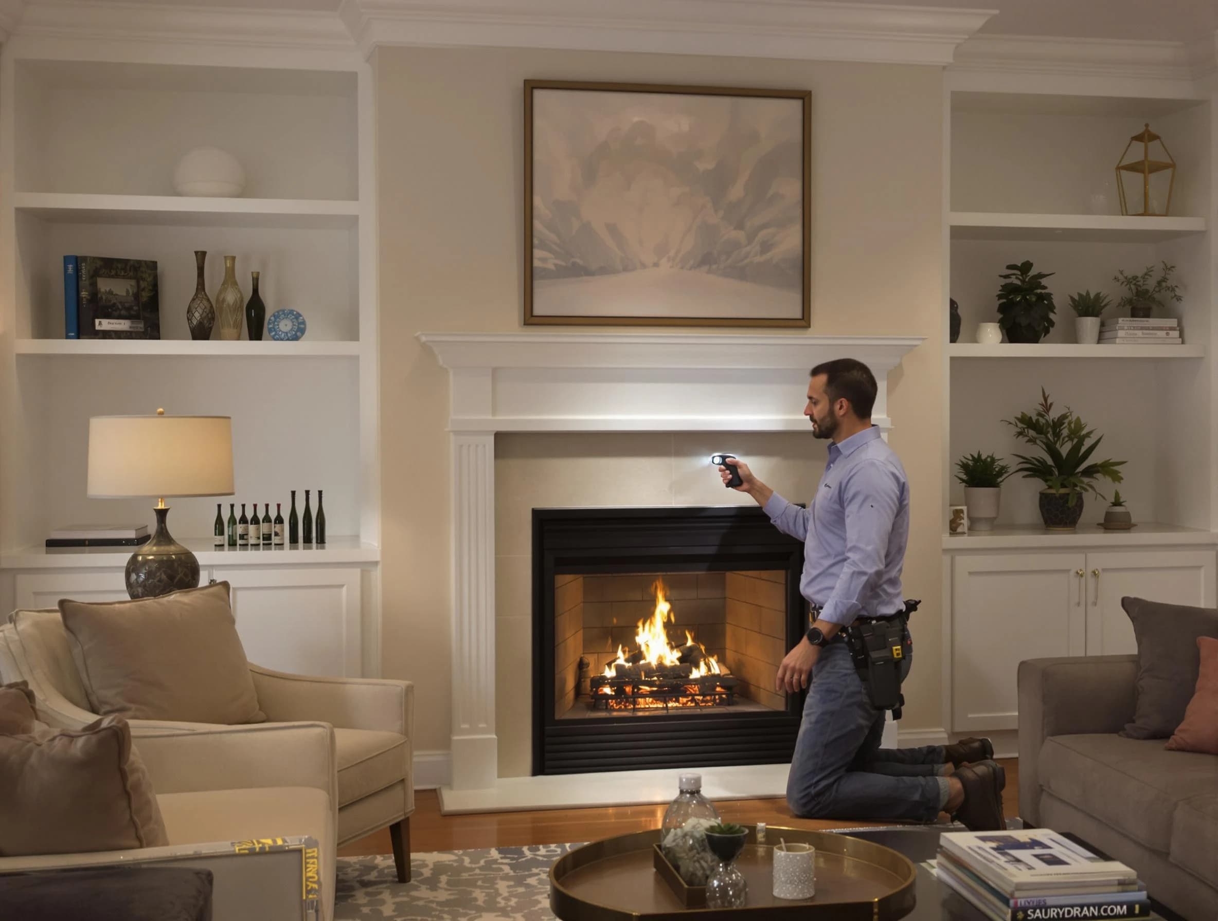 Bellevue Chimney Sweep conducting a fireplace safety inspection in Bellevue, PA