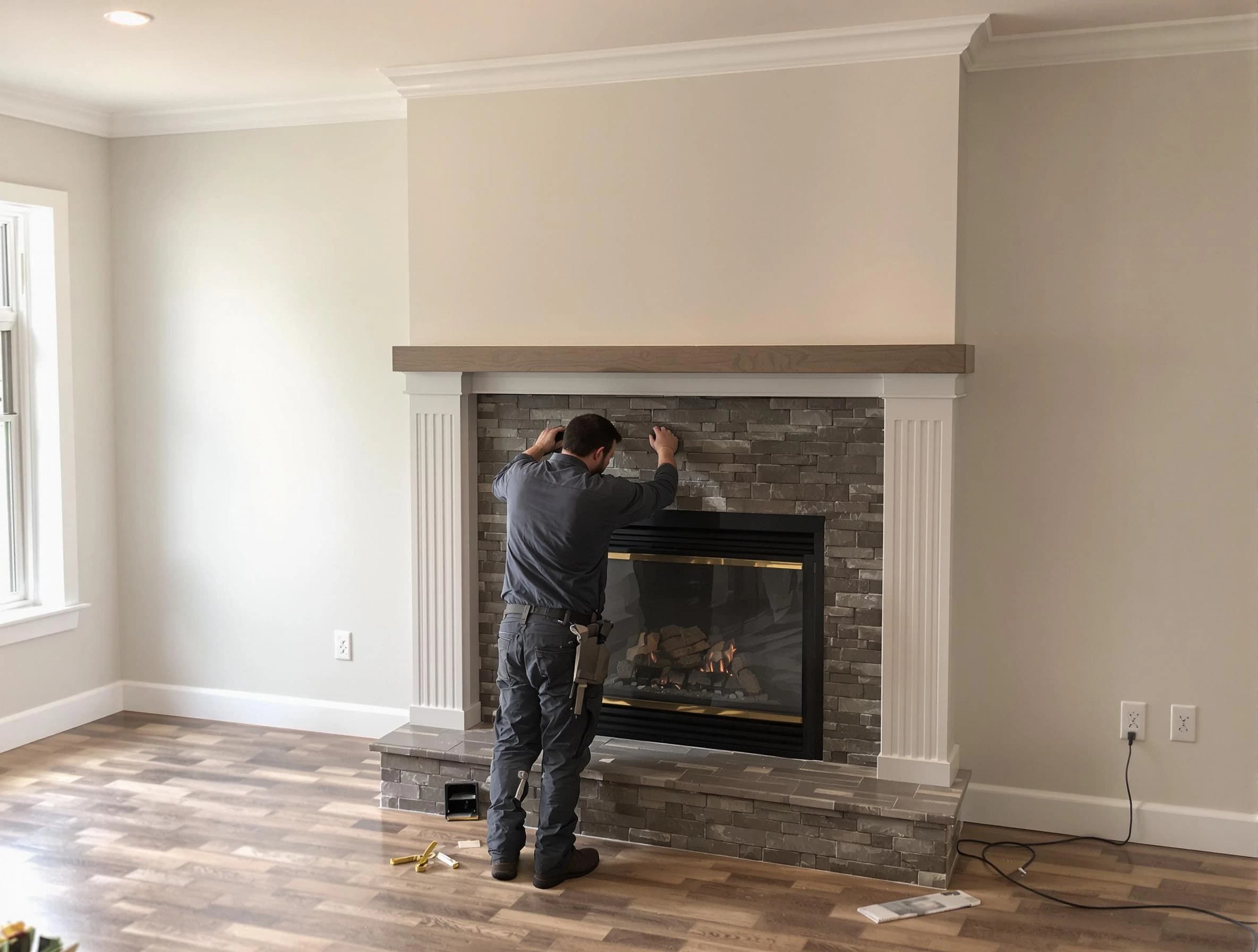 Bellevue Chimney Sweep finishing a custom fireplace install in Bellevue, PA