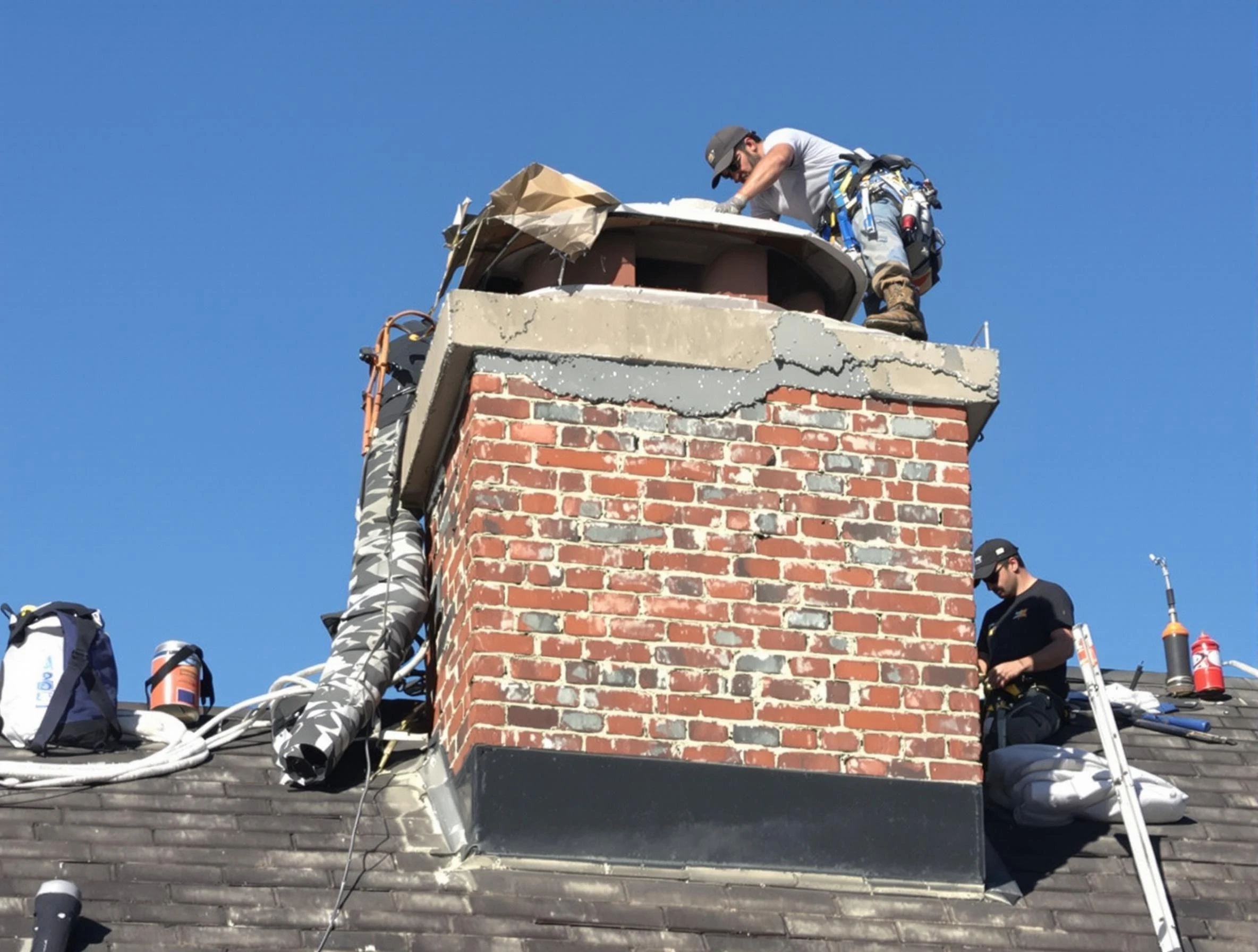 Bellevue Chimney Sweep installing a custom chimney crown in Bellevue, PA