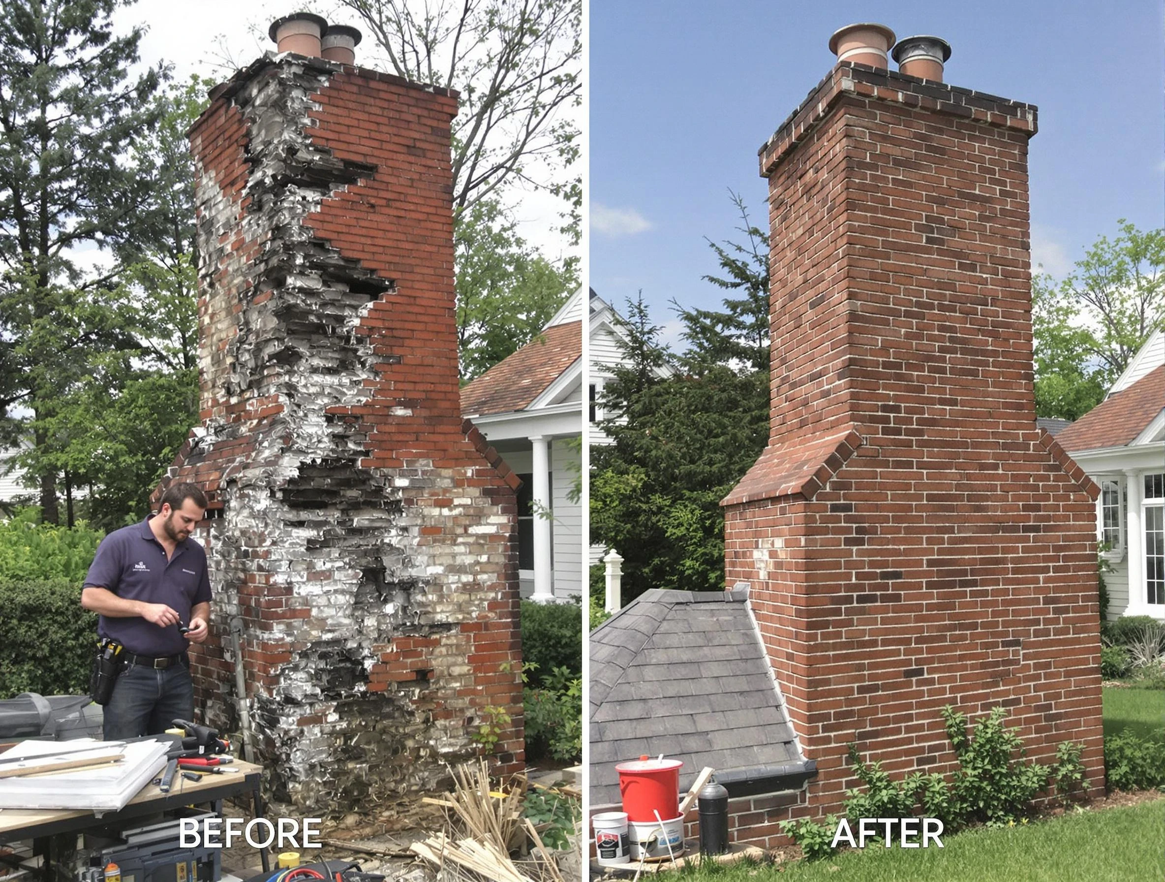 Bellevue Chimney Sweep performing a full chimney restoration in Bellevue, PA